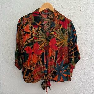 Vintage cropped tropical print blouse shirt